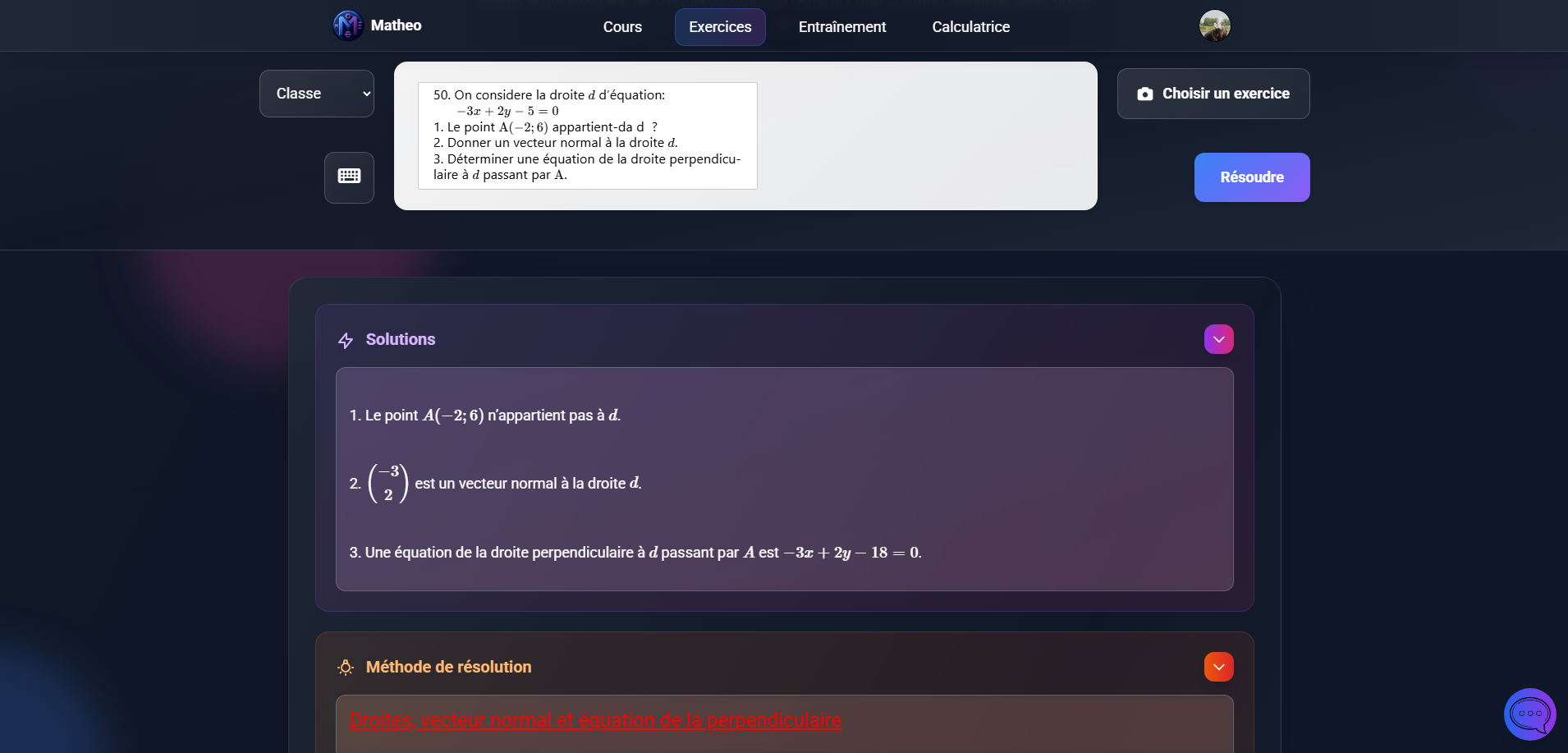 Interface Matheo AI sur ordinateur