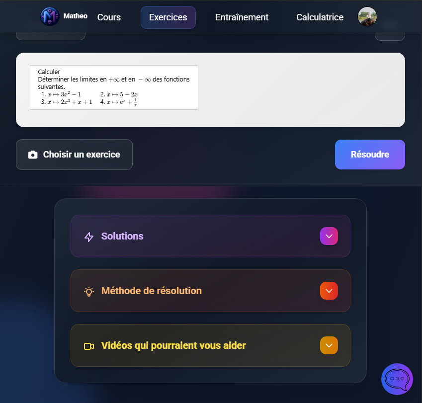 Interface Matheo AI sur tablette