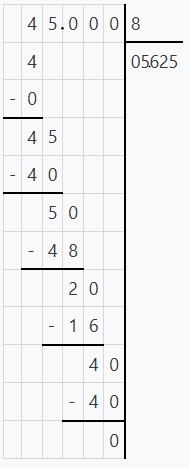 Division décimale de 45 par 8