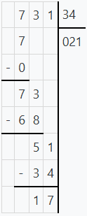 Division euclidienne de 731 par 34